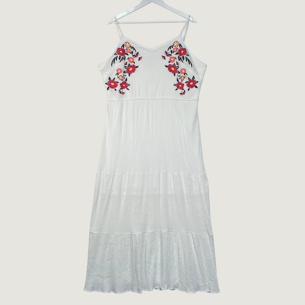Kelly Renee White Floral Embroidered Midi Dress Womens XXL 2XBoho Cottagecore